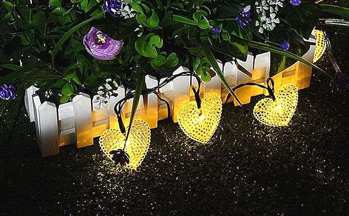 Solar Heart String Light Waterproof Outdoor Heart-Shaped Fairy Lights 30LED 19.7ft Love Heart Shape Garden Lights for Party Wedding Christma Decoration (Warm White)