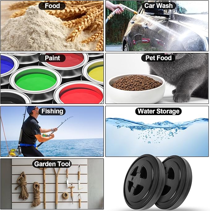 4 Pieces 5 Gallon Leak-Proof Bucket Lid Food Grade Plastic Storage Buckets Screw Seal Lids Screw Pail Lid Pet Food Storage Chicken Feeders Paint Storage Compatible with GammaBlack