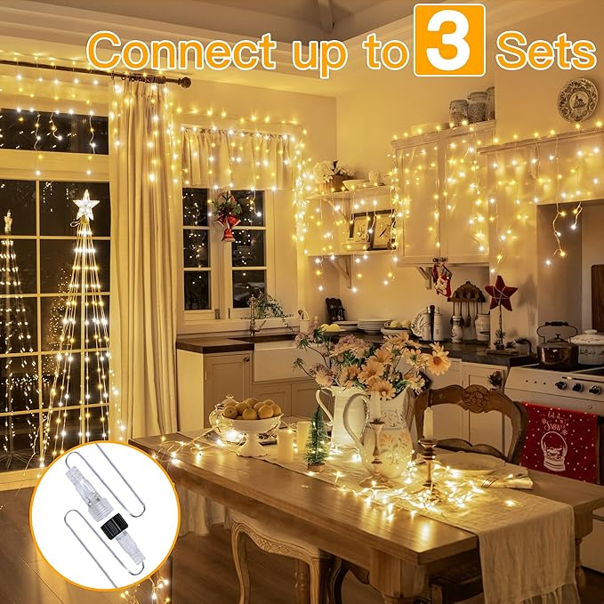 Ollny Icicle Lights for Outside 504LED 41FT Warm and Cool White Christmas Light with Remote 8Modes Timers Waterproof Plug in Connectable Hanging Lights for Outdoor Indoor House Roof Holiday