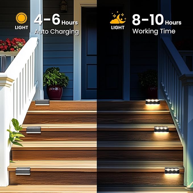 SOLPEX Solar Fence Lights Solar Deck Lights Outdoor Waterproof Solar Powered for Step Stair BalconyFront PorchGarden WalkwayYard Patio Decor IP65 Waterproof (16 Pack Warm White) 6 LEDs