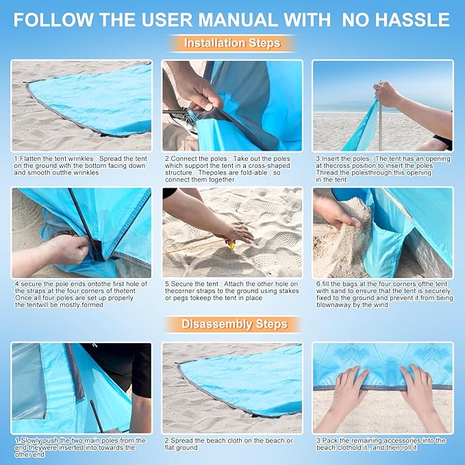 Beach Tent with Canopy Beach Cabana Sun Shelter for 4-6 Person Lightweight Portable Beach Cabana with UPF 50+ Sun Shelter and Ventilation Windows Ideal for Family Fun and Outdoor Camping