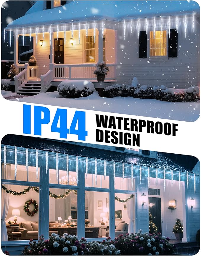 Minetom Christmas Icicle Lights - 2 Pack Total 200 LED 40 Tubes Twinkling Crystal Icicle String Connectable Waterproof Hanging Christmas Lights Plug in for Winter Eave Holiday Outdoor Decoration