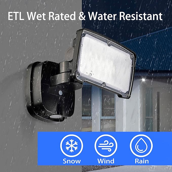 26W Flood Lights Outdoor Integrated LED Security Light Fixture with 1 Adjustable Head Adjustable Brightness and Color Dusk to Dawn Exterior LED Outdoor Light for Garage Yard Porch 2-Pack (Black)