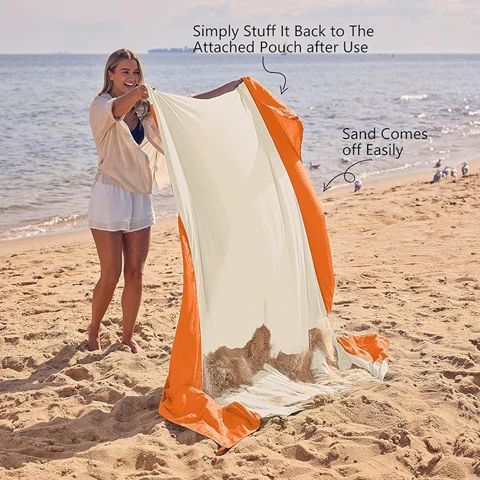 WEKAPO Beach Blanket Sandproof Waterproof Extra Large Beach Mat Oversized &amp Compact Sand Free Quick Drying Beach Essentials for Vacation Cruise Picnic &amp Camping with Stakes