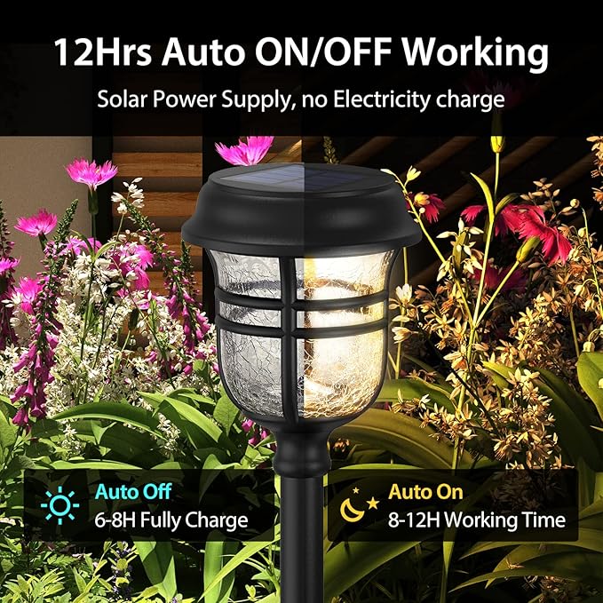 XMCOSY+ Solar Pathway Lights Outdoor Waterproof IP65-2 Lighting Modes LED Solar Powered Garden Lights Glass Outdoor Lighting for Yard Landscape Walkway Driveway Lawn Decor (Warm White &amp Cool Whit