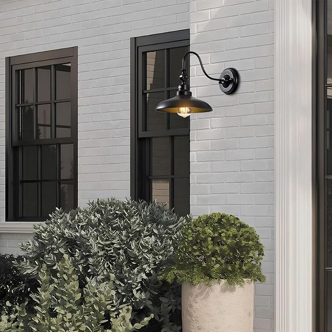 2-Pack Outdoor Wall Lights Matte Black Farmhouse Gooseneck Barn Light 9.8 inch Angle-Adjustable Waterproof Exterior Wall Light Fixtures Modern Wall Mount Porch Lights for House Garage Doorway