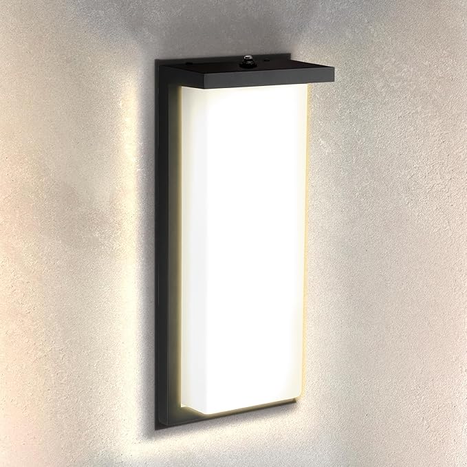 ASD LED 14 Outdoor Wall Light Dusk to Dawn Front Door House Sconce | 3CCT Photocell Waterproof ETL Listed | 20W 1900LM 3000-5000K 120V | Exterior Patio Lighting Fixture Porch Lamp | Black