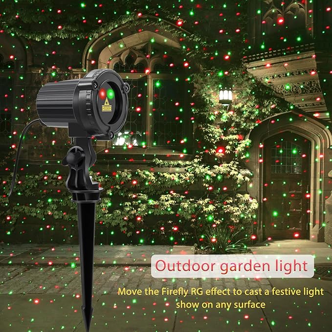 Laser Christmas Projector Lights Outdoor Outdoor Garden Laser Light Landscape Lights with Red and Green Stars IP65 WaterproofCold Resistant. Suitable for Holiday Party Garden Decorati