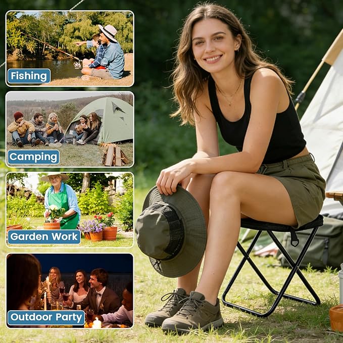 Camping Stool 12inch Portable Folding Stool with Carry Bag Weight Load 264lbs Portable Stool for Camping Fishing Hiking BBQ Travel Rest