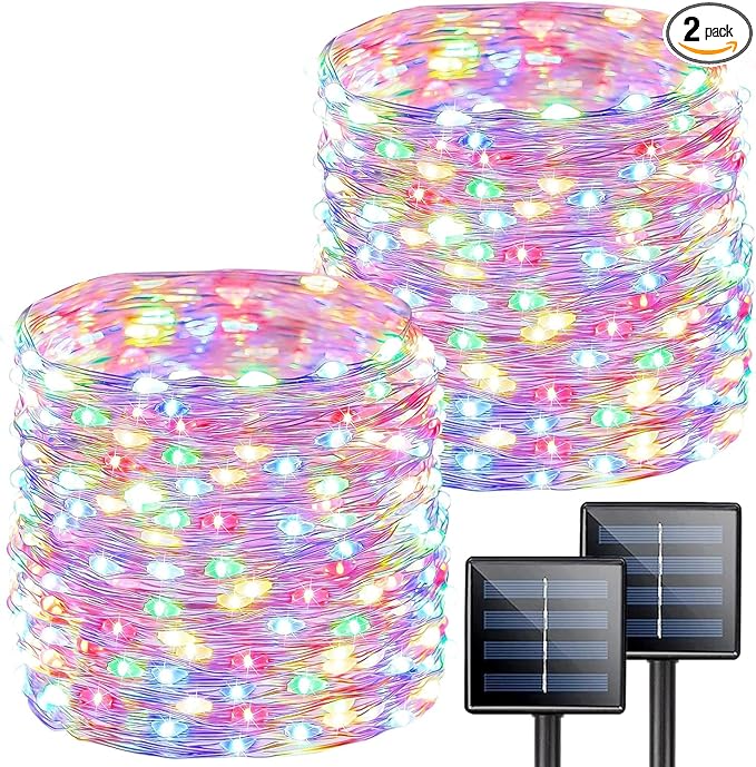 Extra-Long 144FT Solar String Lights for Outside 2 Pack 400LED Solar Fairy Lights Outdoor Waterproof Copper Wire with 8 Modes Solar Twinkle Lights for Tree Garden Party Patio Xmas Decor (Multicolor)