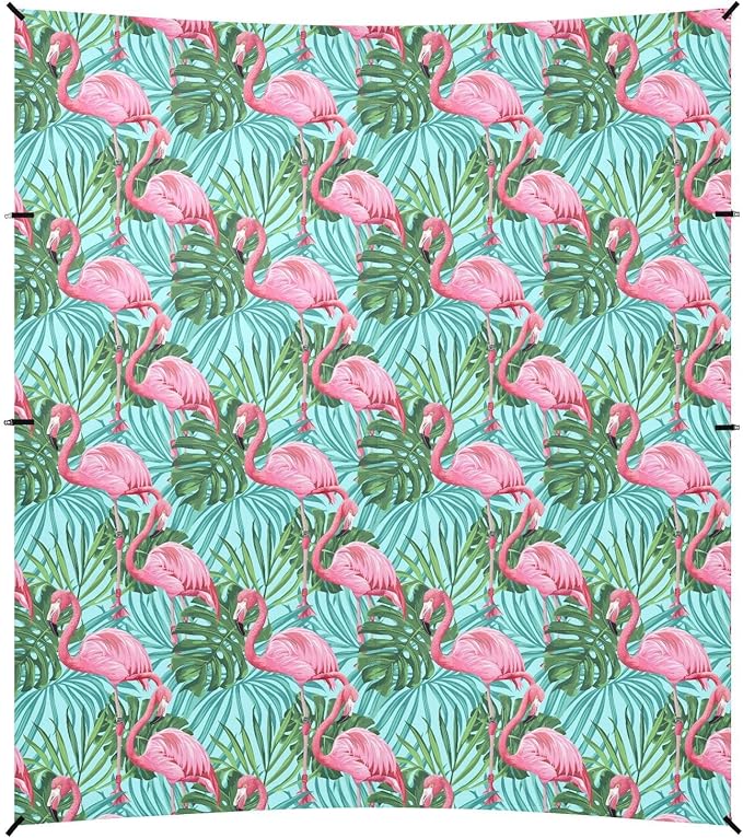 ALAZA Pink Flamingo Palm Leaves Beach Tent Sun Shelter UPF50+ Protection Beach Shade Canopy w/ 4 Sandbags for Outdoor Camping Fishing Backyard Fun Picnic 10x9 ft