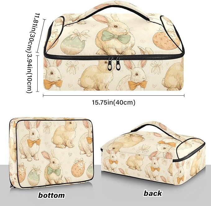 Casserole Carrier Loveliness Bunnies PrintInsulated Casserole Carrier for Hot or Cold Food Thermal Lunch Tote for Potluck Parties Picnic Beach Fits 9 x 13 Inches Baking Dish