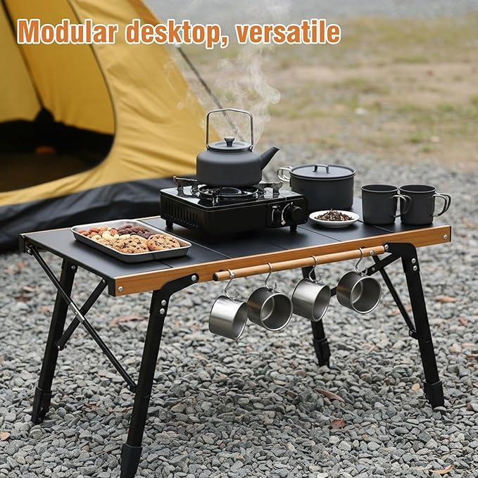 Folding IGT Camping Table with Carry Bag Portable Outdoor IGT Cook System Ultralight Height Adjustable Aluminum Camp Table for Outdoor Barbecue Cooking Travel Picnic