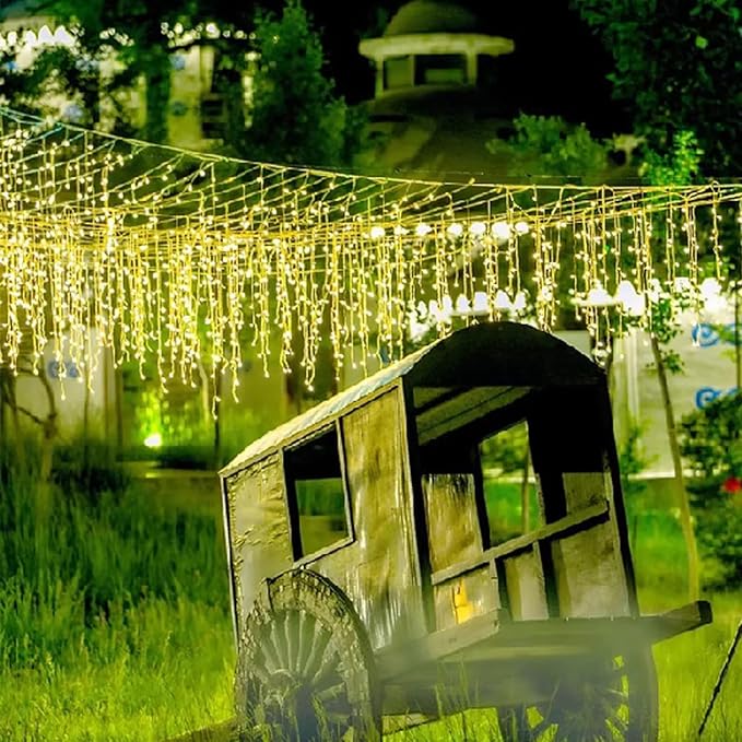 ZIMINGU Icicle Lights Outdoor 32.8 FT 400 LED 8 Modes Christmas String Fairy Lights with 80 Drops Twinkle Waterproof Connectable for Roof Balcony Business Park Decor Warm White 10M