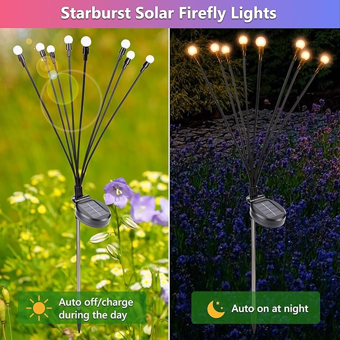 BrizLabs Solar Garden Lights 4 Pack 32 LED Solar Powered Firefly Lights 2 Modes Swaying Light Waterproof Globe Pathway Outdoor Lighting for Yard Pathway Walkway Patio Decor Warm White