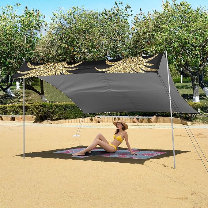 Beach Tent Sun Shelter Golden Shiny Pineapple Lightweight &amp Easy Setup Beach Shade Canopy for Camping Fishing