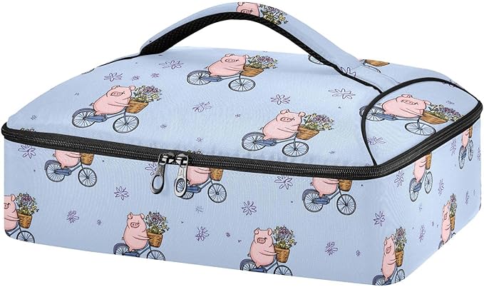 Casserole Carrier Cute Cartoon Animal PigInsulated Casserole Carrier for Hot or Cold Food Thermal Lunch Tote for Potluck Parties Picnic Beach Fits 9 x 13 Inches Baking Dish