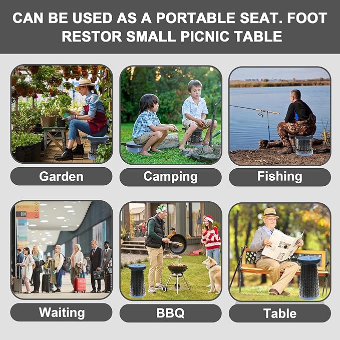 Upgraded Collapsible Stool with Cushion 880Lbs Max Weight Portable Folding Height Adjustable Lightweight Retractable Telescoping Stool for Camping Outdoors Fishing Hiking Travel BBQ with Carry Bag