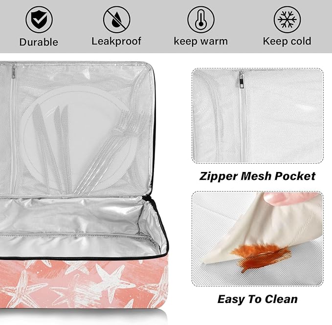 Casserole Carrier Pinkish StarsInsulated Casserole Carrier for Hot or Cold Food Thermal Lunch Tote for Potluck Parties Picnic Beach Fits 9 x 13 Inches Baking Dish
