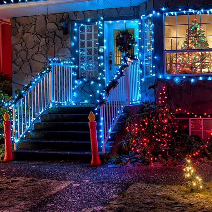 Dazzle Bright C9 Christmas String Lights 100 LED 66 FT Waterproof Connectable Green Wire Fairy Lights Christmas Lights for Indoor Outdoor Home Garden Yard Xmas Tree House Decorations (Blue)