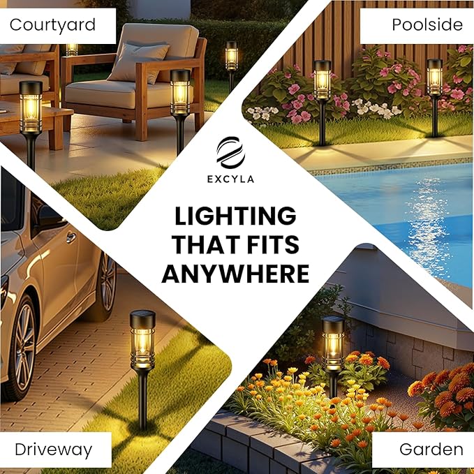 Solar Pathway Lights| Outdoor Garden Lights | Waterproof &amp Weather-Resistant | Energy-Efficient with High Transparency Glass | Durable &amp Elegant Design| High Impact Resistance| Pack of 8