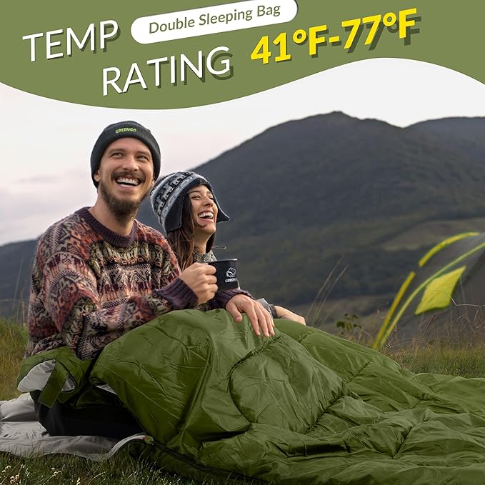Elevon Double Sleeping Bag 2 Pillows for Adults Queen Size XL Sleeping Bag Waterproof Compact with Compression Sack 2 Person Sleeping Bags Cold Warm Weather- 3 Seasons Backpacking Hiking Travel