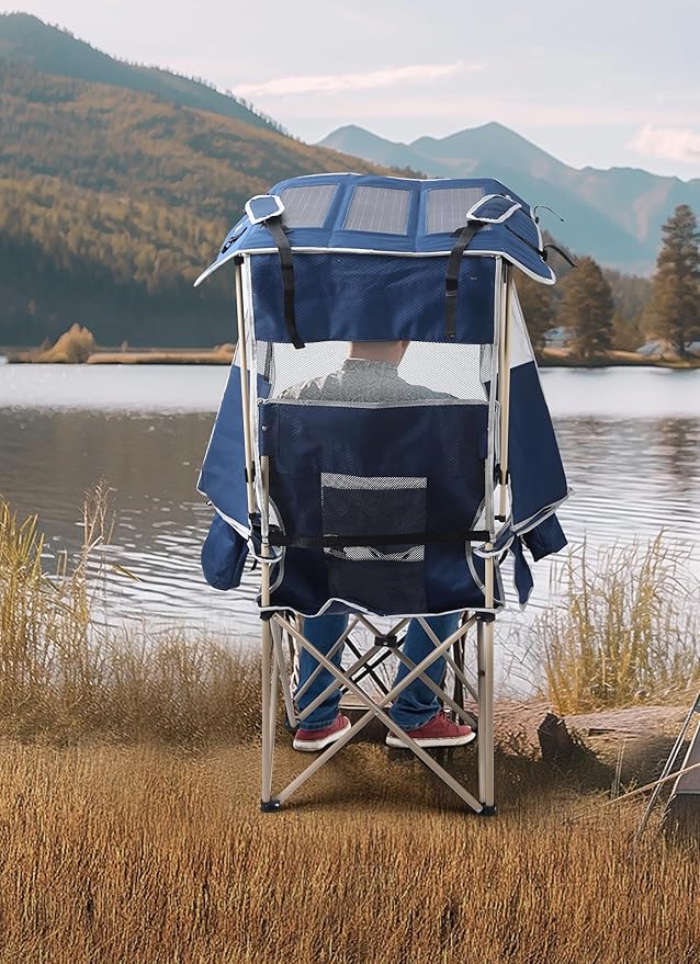 Nice C Chair with Canopy Umbrella Chair Chairs with Shade Sports Chairs USB Type-C&ampDC Charging Cable Included 30W Solar Panels Removable Footrest&ampCooler Bag (1 Navy)