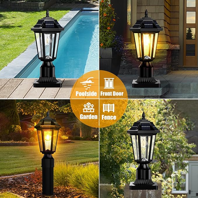 2Pack Solar Lamp Post Light Outdoor 3000K Dusk to Dawn with Motion Sensor &amp Pier Mount Base Waterproof Solar Post Lights for Garden Yard Pole 3 Modes(Warm White)