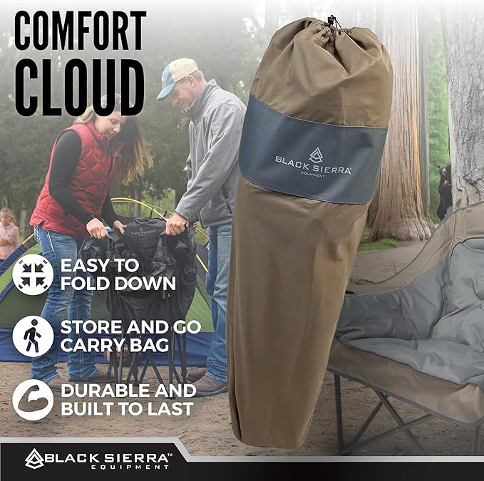 Black Sierra Oversized Camping Chair for Adults – 400 lb Heavy Duty Folding Chair with Cup Holders &amp Carry Bag