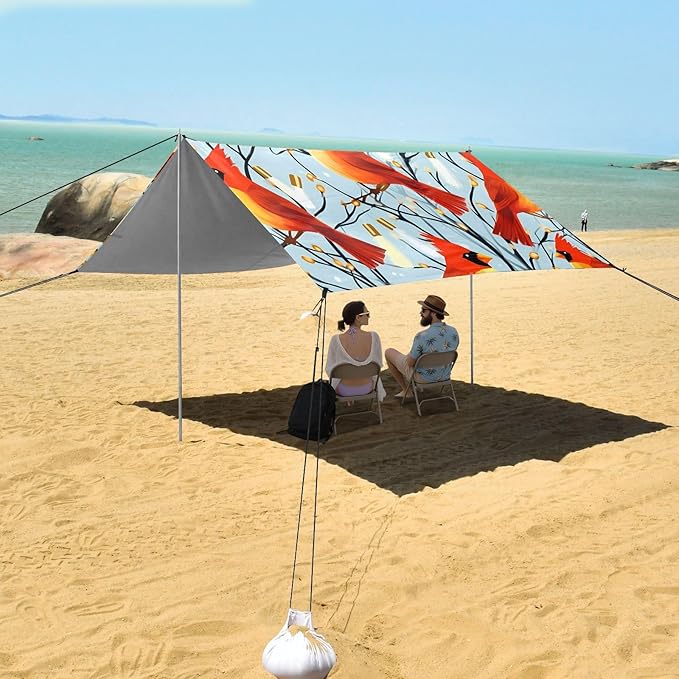 Christmas Northen Red BirdCamping Sun Shelters 9.2 x 10.5 FT Beach Canopy Tent Sun Shade with Carrying Bag for Camping Trips Fishing Backyard Fun or Picnics 21341300