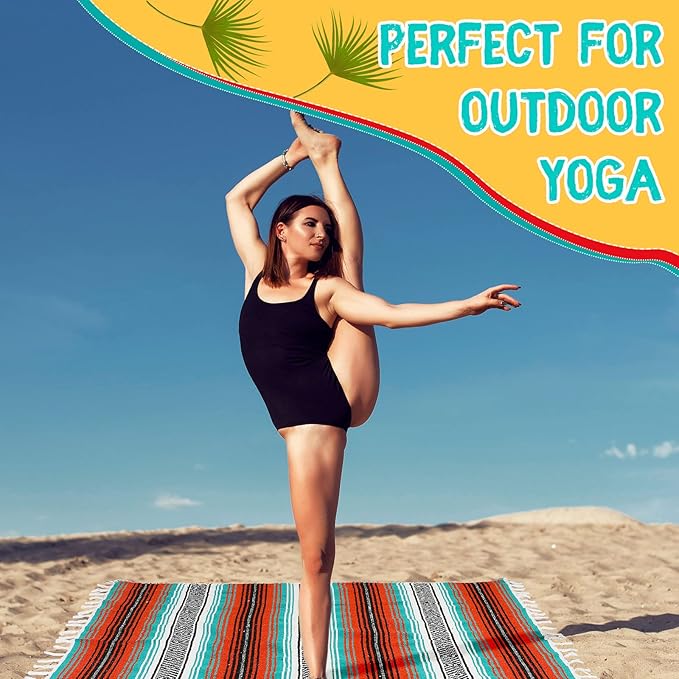 6 Pcs Mexican Blankets Bulk Yoga Authentic Throw Mexican Serape Blanket Large Colorful Striped Falsa with Fringed for Outdoor Camping Beach Picnic Home Decor (Orange Green)
