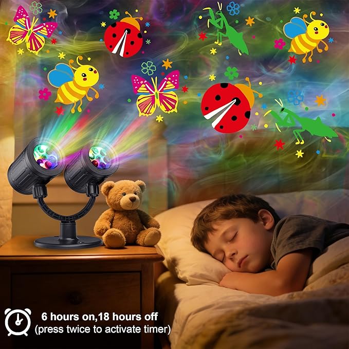 Toodour LED Projector Lights Indoor Outdoor Double Head Dynamic Wall Lights Projector with Timer Waterproof Indoor Outdoor Decorations Light for Garden Yard Home Window Wall Decor