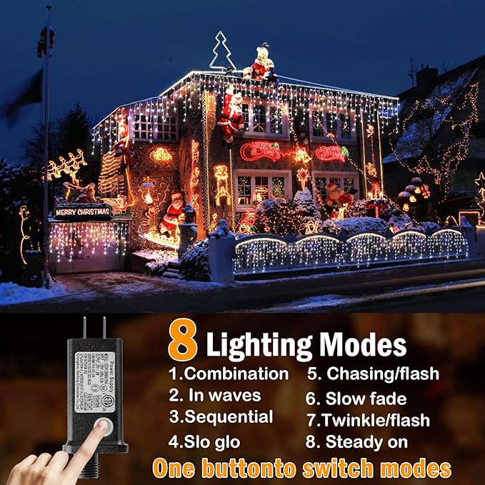 Hezbjiti Christmas Lights Decorations Outdoor 800 LED 65.6 FT 8 Modes 150 Drops Fairy String Curtain Lights for Christmas Decor Eaves Window Party Yard Garden Indoor (Cold White)