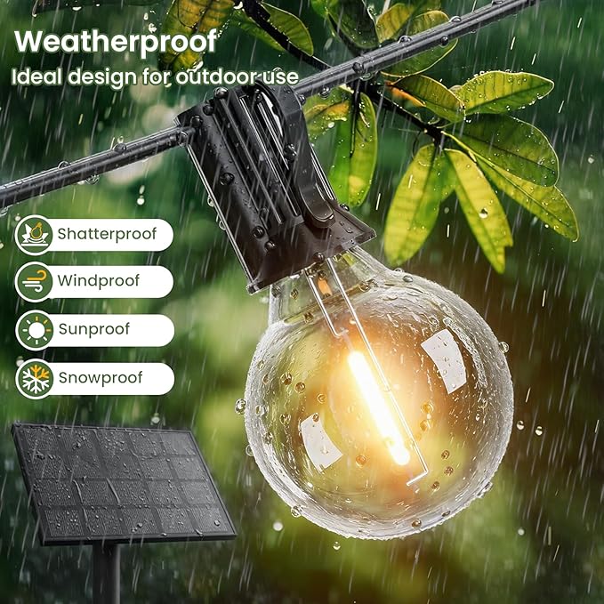 Svater Solar Outdoor String Lights 50 FT G40 Patio Lights Shatterproof Dimmable Vintage Edison Bulbs Solar Powered Weatherproof Light for Patio Backyard Garden Bistro Warm White