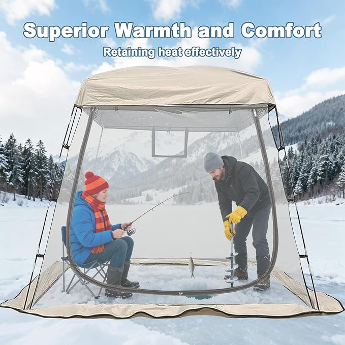 2-3 Person Clear Sport Tent with Extra Rain Cover - Windproof Winter Tent for Ice Fishing Backyard &amp Outdoor Sports