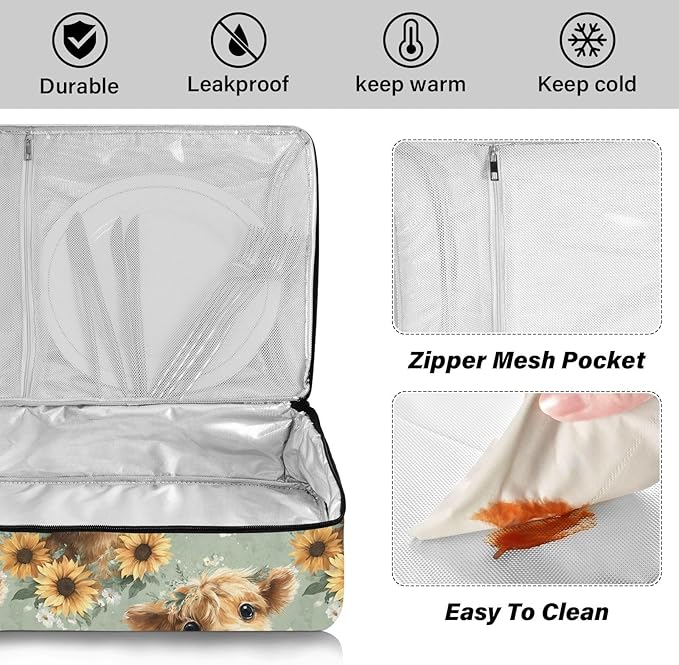Casserole Carrier Watercolor Pattern Highland CowsInsulated Casserole Carrier for Hot or Cold Food Thermal Lunch Tote for Potluck Parties Picnic Beach Fits 9 x 13 Inches Baking Dish