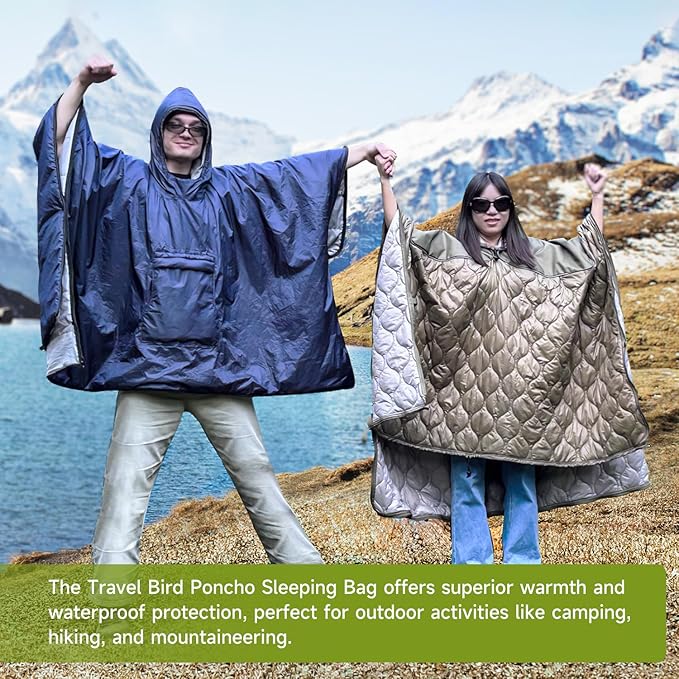 Sleeping Bag for Adult Wearable Blanket Insulated Poncho Hooded Sleepingbag Quilt for Winter Camping Hiking Sports