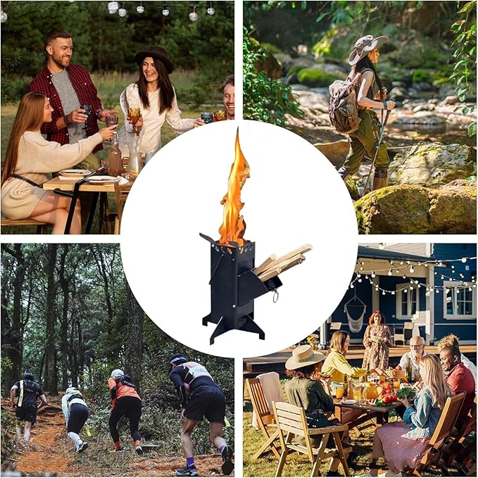 Portable Rocket Stove Mini Wood Burning Camping Stove for Cooking Tools of Various Sizes Cooking with Stand Outdoor Backpacking Hiking BBQ PicnicBlack