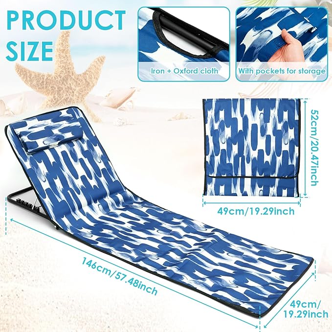 Sunbathing Recliner Portable Beach Mat Portable Beach Lounger Chair Sunbathing Lounge Chaise Oxford Cloth Beach Sun Chair Mat for Holidays Garden Camping Park