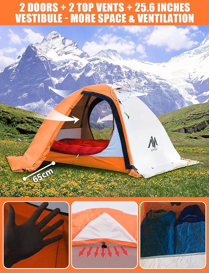 AYAMAYA 4 Season Backpacking Tent 2 Person Camping Tent Ultralight Waterproof All Weather Double Layer Two Doors Easy Setup 1 2 People Man Tents for Backpacker Outdoor Hiking Survival