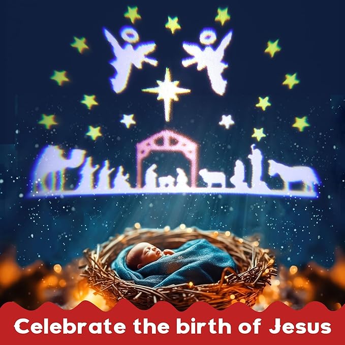 Meonum Christmas Nativity Scene Projector Lights Outdoor Upgrade Waterproof Nativity Silhouette Light Power Supply with Remote Control Scene onto Outdoor Indoor Wall Windows Garage Doors