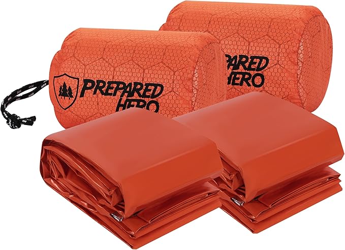 Prepared Hero Survival Bag - Emergency Sleeping Bag Thermal Bivy Sack for Camping Hiking Outdoor. Lightweight Portable Survival Shelter
