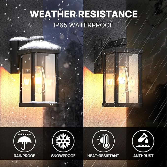 Dusk to Dawn Porch Lights with GFCI Outlets Waterproof Outdoor Wall Lights Exterior Lighting Fixtures Modern Outside Lights Wall Mount for House Patio GarageBlack11.8''H 2 PC