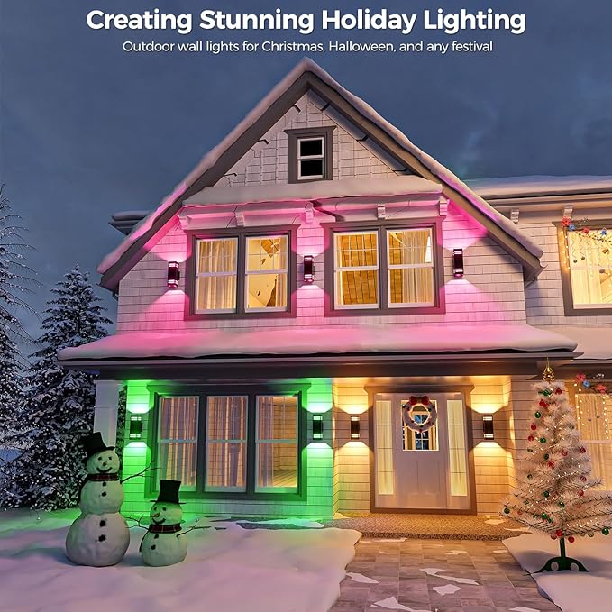 KIZON Modern Smart Porch Lights RGBCW Dusk to Dawn Outdoor Lights Color Changing App Control with Remote Dimmable WiFi Up and Down Lights Outdoor Sconce for House Theater Garage ETL Listed 2 Pack