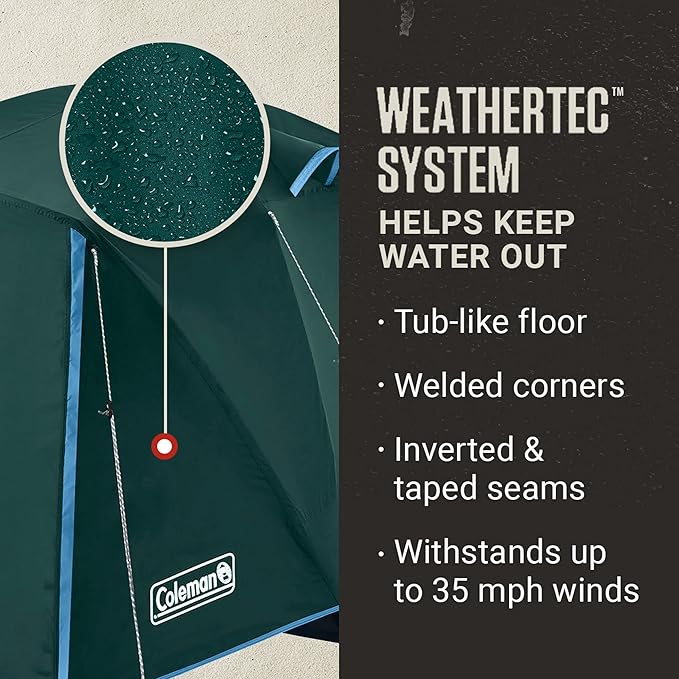 Coleman Skydome Tent with Full-Fly Weather Vestibule Weatherproof 4/6 Person Tent Sets Up in 5 Minutes &amp Protects from Water 20% More Headroom Than Traditional Shelters