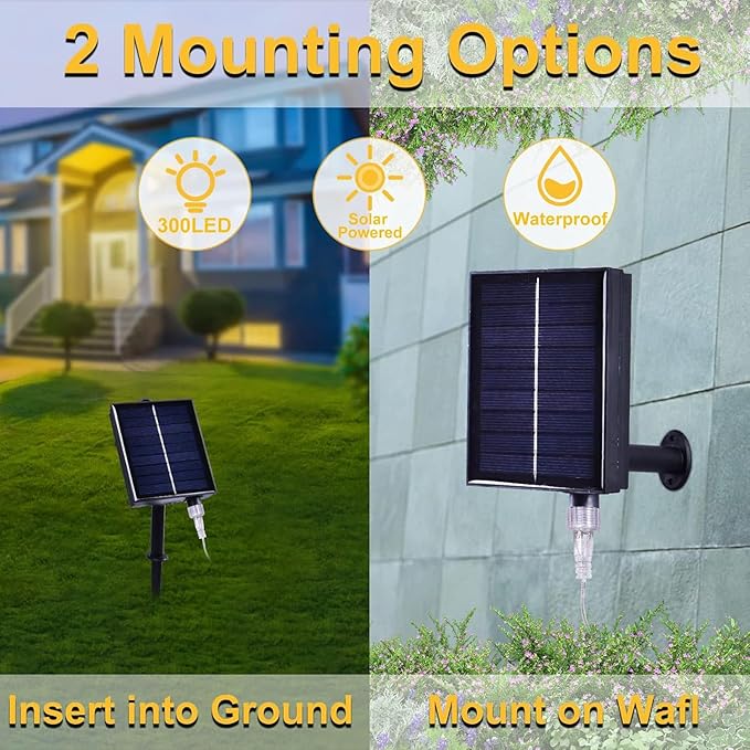 300LED Solar Curtain Lights Outdoor Indoor 8 Modes Solar Fairy Curtain String Lights Waterproof Twinkle Lights for Home Garden Patio Gazebo(Warm White)