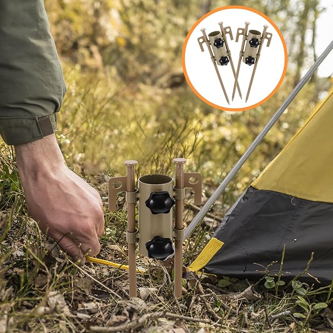 6pcs Adjustable Heavy Duty Tent Pole Stakes Kit with Metal U-Shaped Anchors and Tent Stake Puller for Camping Beach Lawn and Inflatable Shelter Fixing