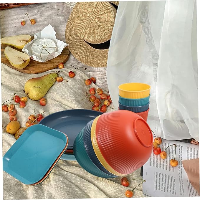 GLEAVI Unbreakable Outdoor Dinnerware Set Camping Dishes Bowls Cups Stylish Lightweight Tableware for Bbqs Parties Gatherings
