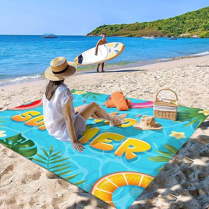 Beach Blanket - 110''x118'' Oversized Sandproof Waterproof Beach Mat - Extra Large Portable Blue Beach Blankets for Outdoor Picnic Hiking