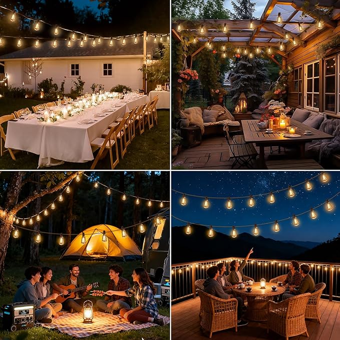 Solar String Lights Outdoor Waterproof Lights with Remote &amp Timer LED Shatterproof ST38 Bulbs USB &amp Solar Powered Patio Lights for Backyard Porch Garden Wedding Christmas Decor (50FT)